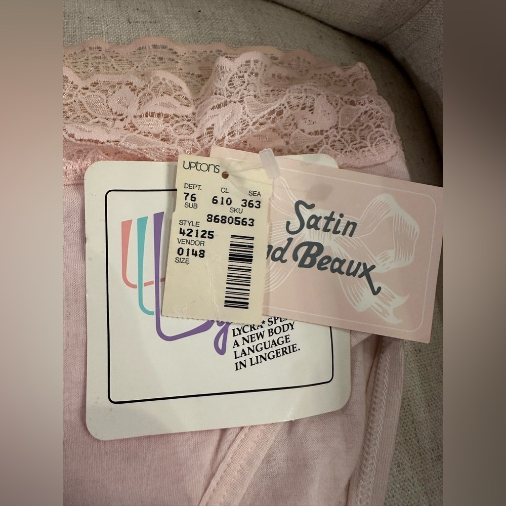 VTG Satin & Beaux Pink Cotton Lace French Hi Cut Panty Sz 6 42125 Uptons USA NEW - Picture 3 of 7